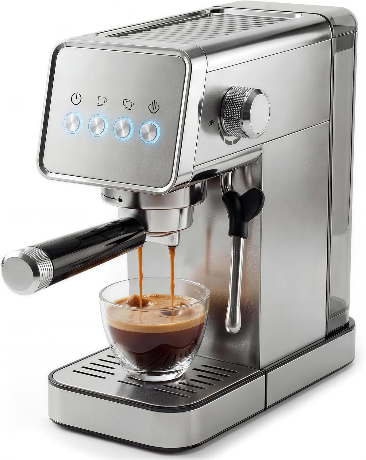 Compact Espresso Machine With Milk Frother, Espresso Machine With Milk Frother And Steamer, Stainless Steel Coffee And Espresso Machine For Latte And Cappuccino With Removable Water Tank Silver