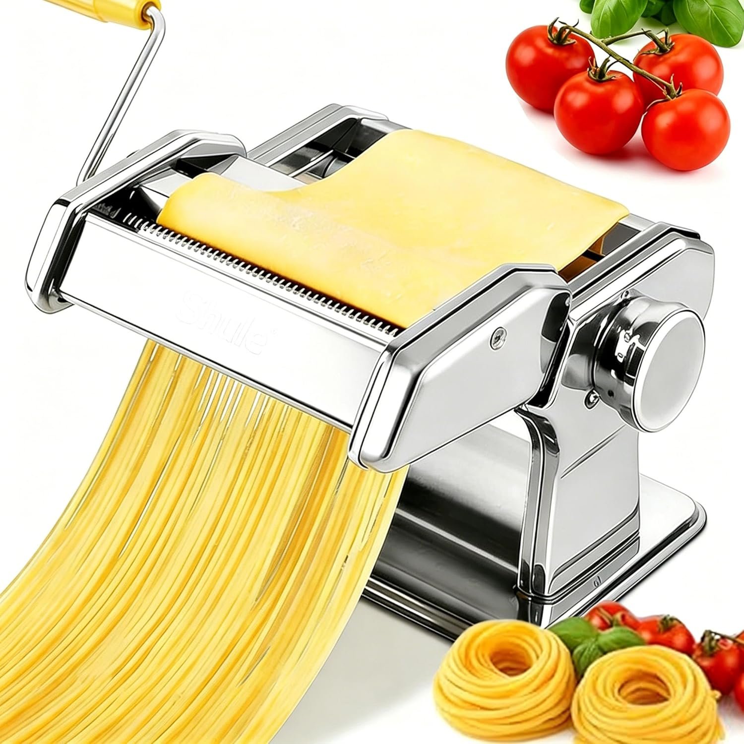 Pasta Maker Machine With 7 Adjustable Thickness Settings, Stainless Steel Manual Noodle Maker,Pasta Roller& Cutters With Removable Handle and Clamp For Kitchen