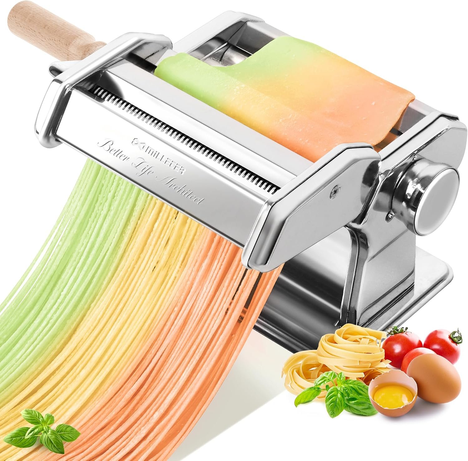 3-in-1 Pasta Maker, 9 Thickness Settings with Rollers & 2 Size Cutters | Stainless Steel Components, Rust-Proof & Portable, Ideal Gift, Solid & Durable, Simple to Wipe Clean