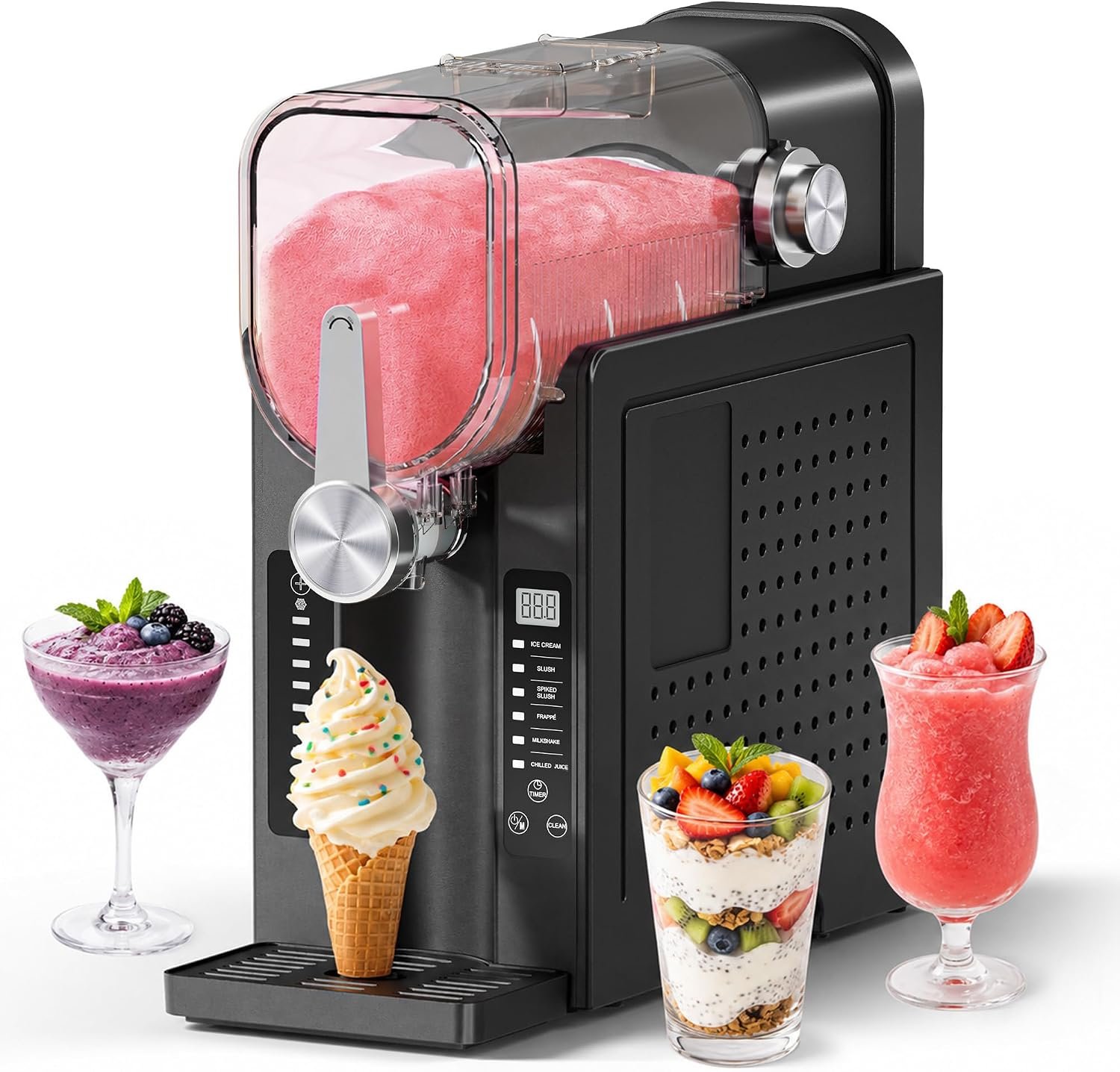 Slushie Machine, No Ice Needed Slushy Maker for Home, Real-Time Temp Display, Frozen Drink Maker with 6 Preset Programs for Ice Cream, Frappés, Milk Shake and More, Black, 1 Pack+3Modes