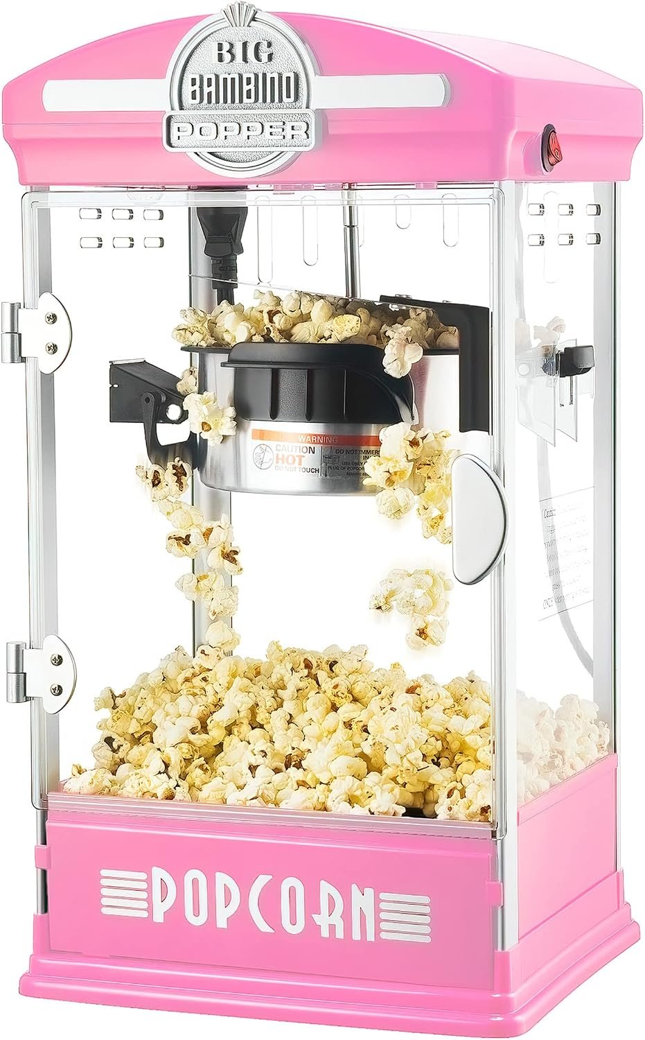 Big Bambino Popcorn Machine – Old-Fashioned Popcorn Maker with 4-Oz Kettle, Measuring Cups, Scoop, and Serving Cups by Great Northern Popcorn (Pink)