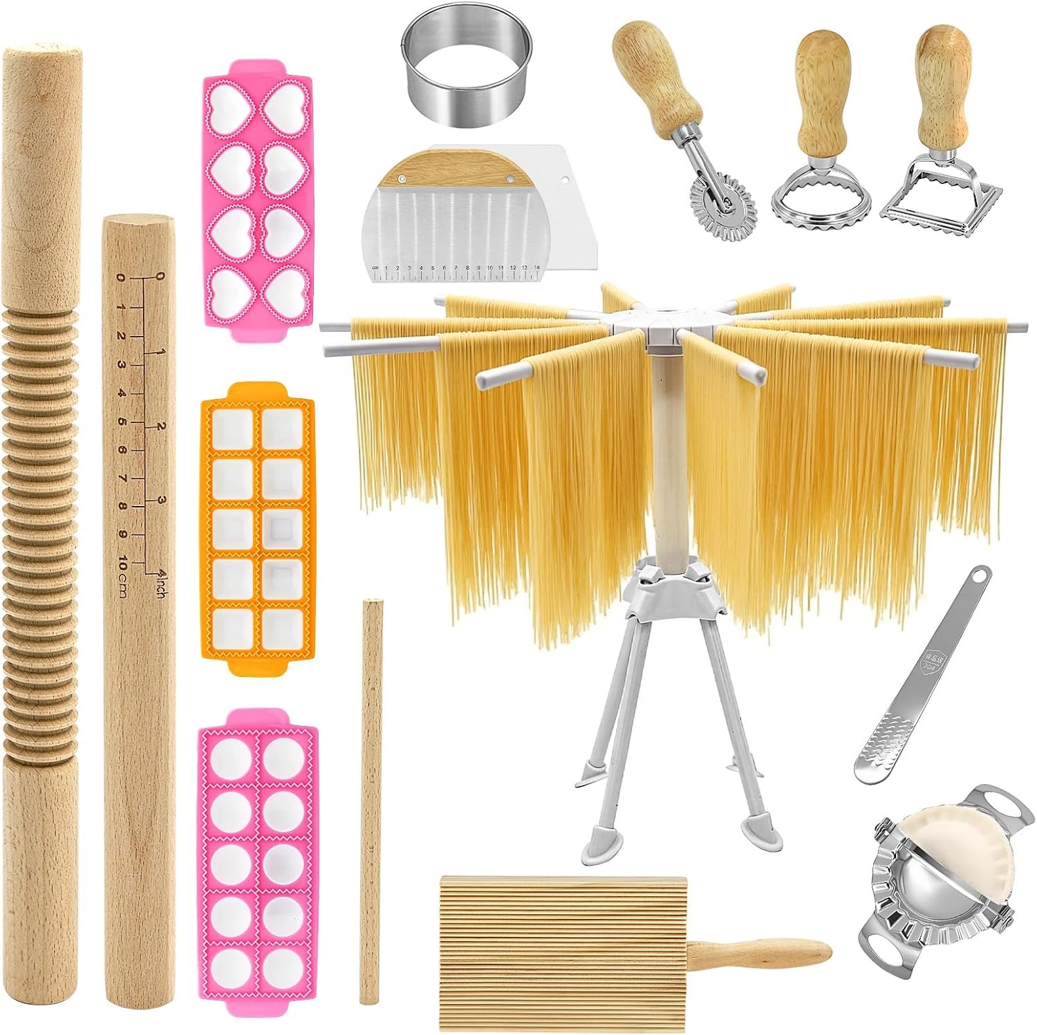 16 Pcs Pasta Making Kit, Pasta Making Tools, Ravioli Maker Sets, Includes Ravioli Maker Sets,Noodle Slicer Roller, and More, Perfect for Making Pasta, and Other Delicacie