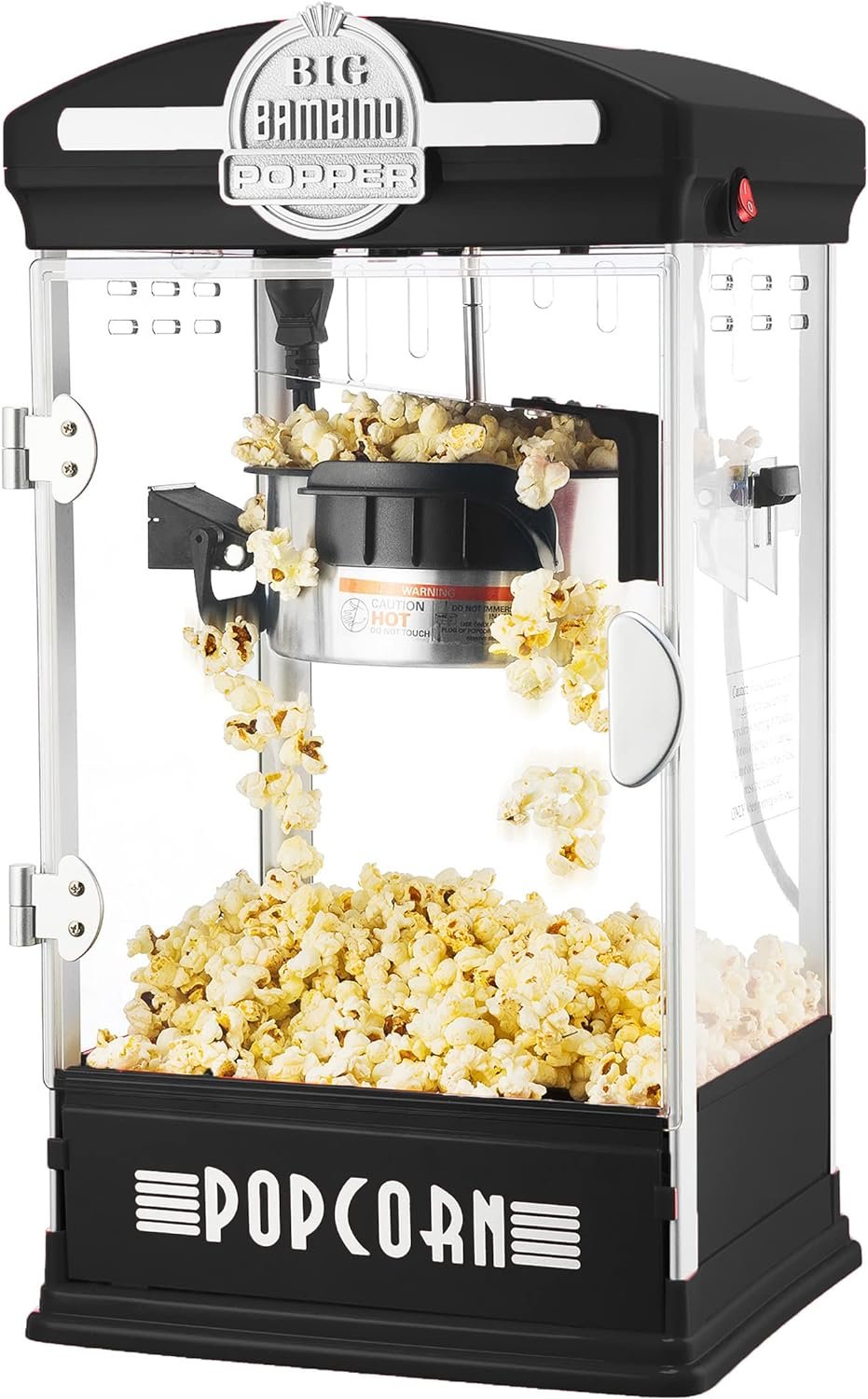 Popcorn Machine – Big Bambino Old-Fashioned Popper with 4-Ounce Kettle, Measuring Cups, Scoop, and Serving Cups by Great Northern Popcorn (Black)