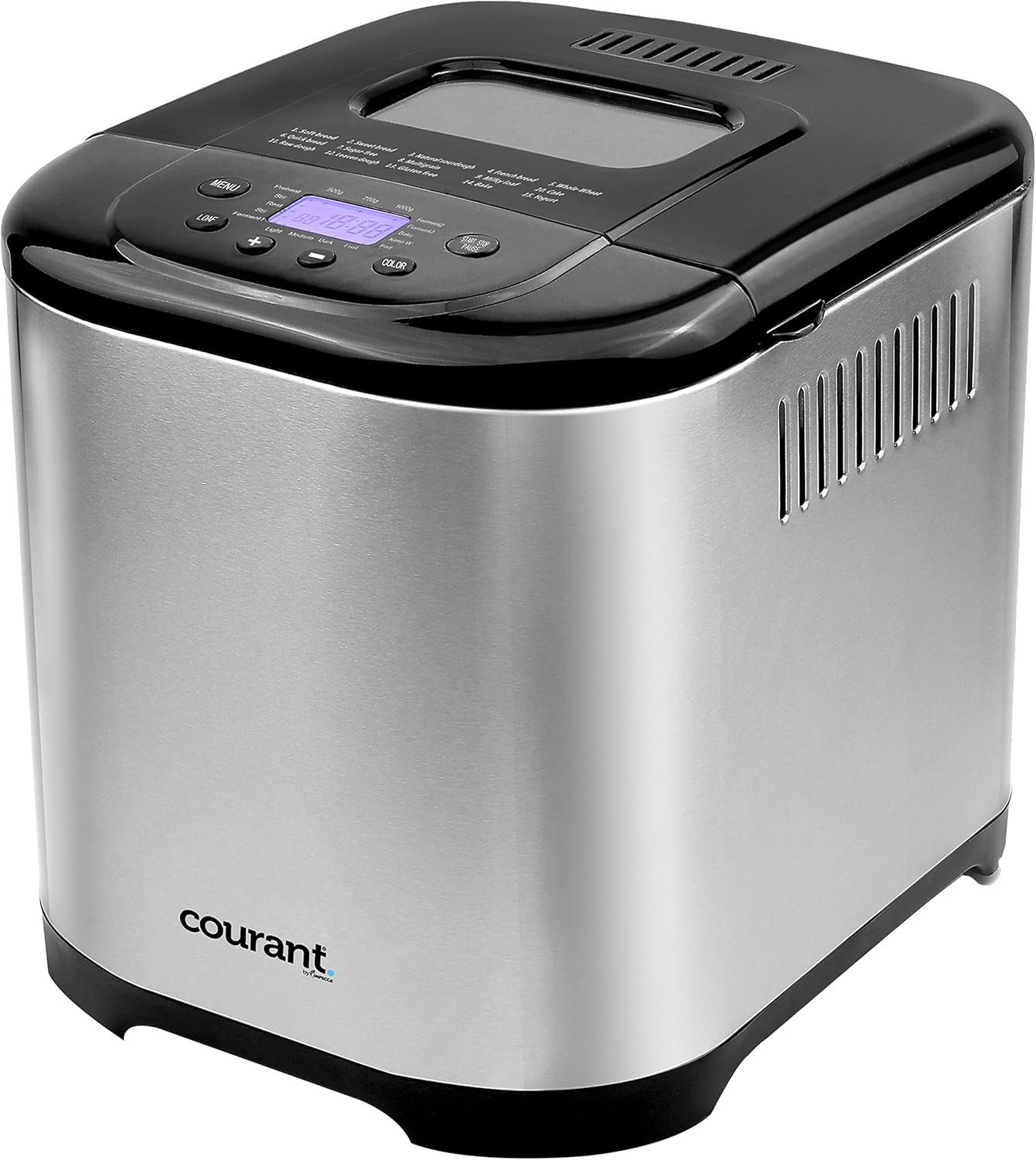 Courant Bread Maker Machine 3 Loaf sizes, Gluten-free, sugar-free, Natural Sourdough, Total 15 Pre-Programmable Cycles, Delay Timer, Easy to Use, Warm Feature – Stainless Steel Automatic