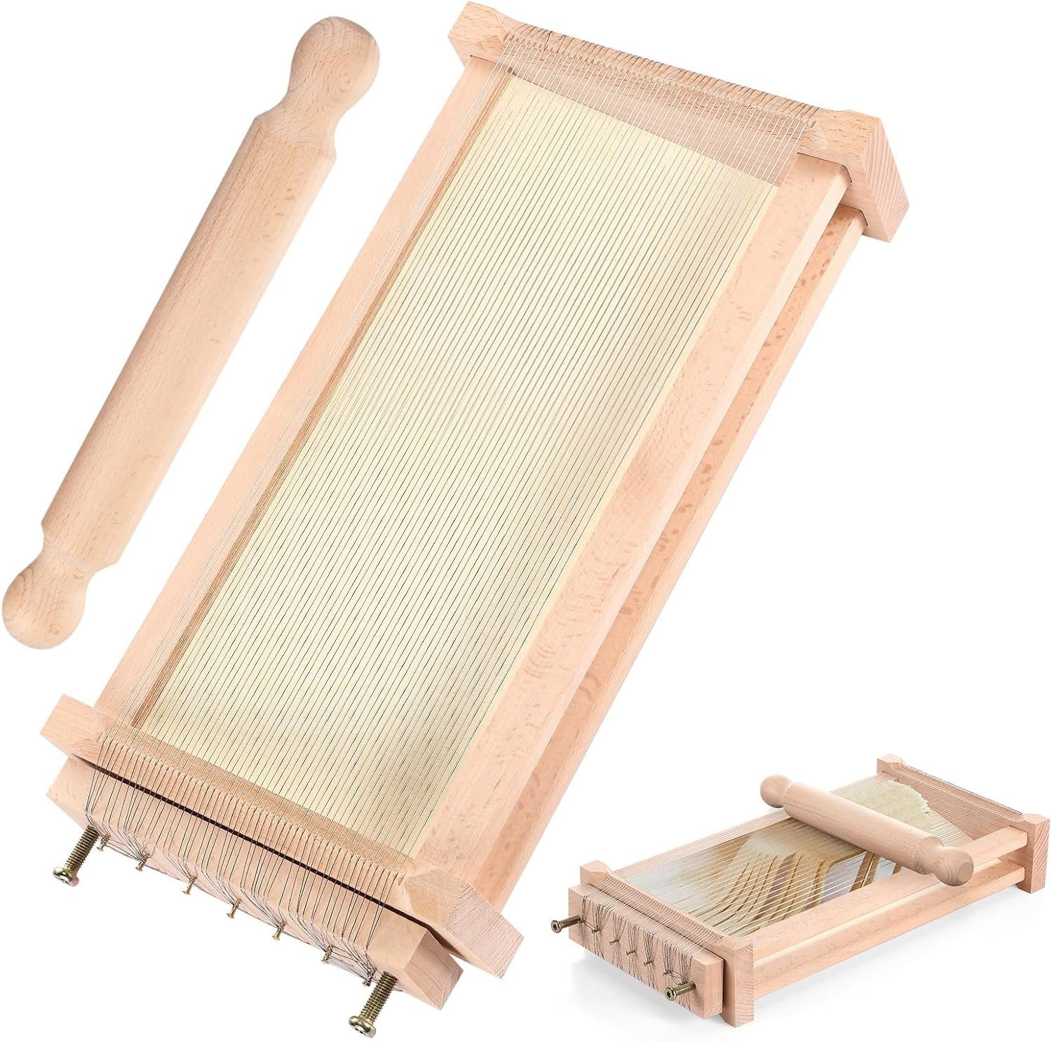 SiliFine Chitarra Cutter Italian Pasta with Rolling Pin Guitar Board Making Tool Pasta Machine for Spaghetti, Lasagna(Wood Color,Wood)