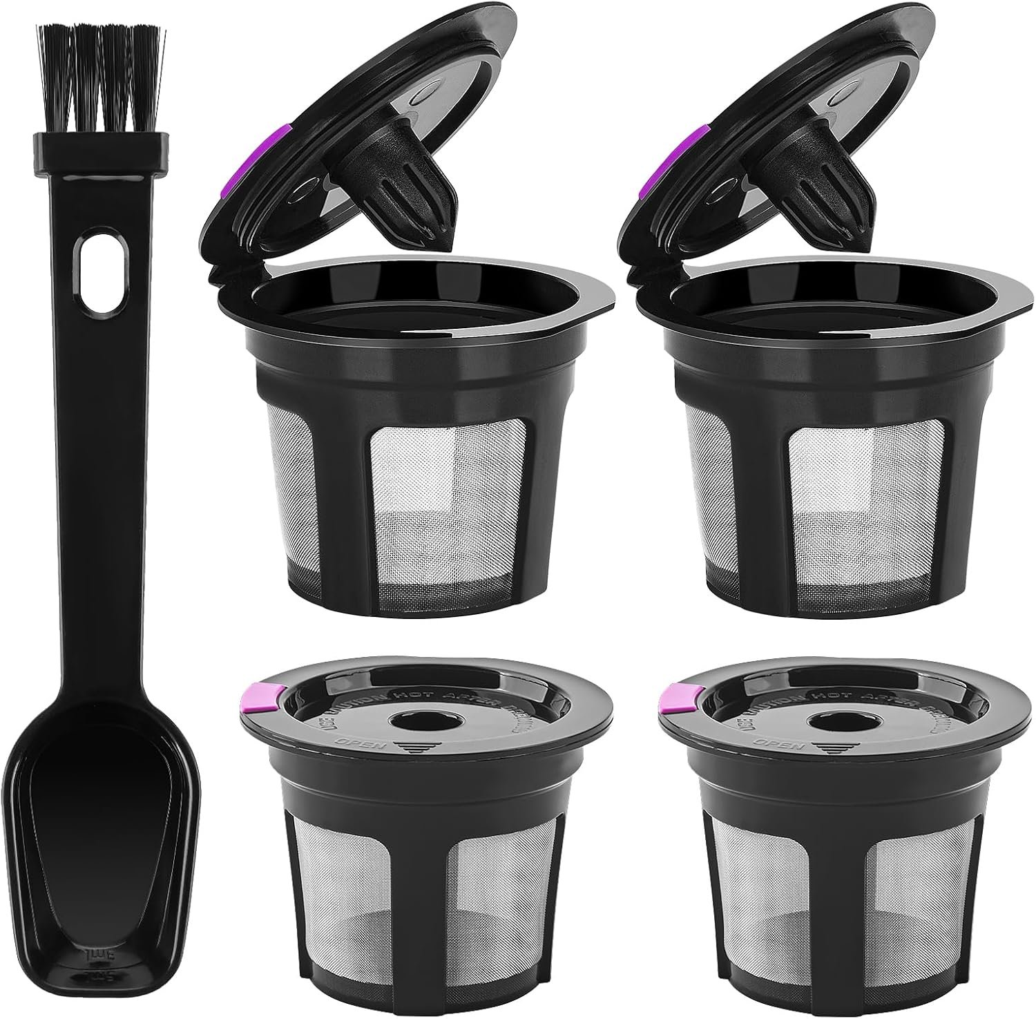 Reusable K Cups for 1.0 Brewers with Coffee Spoon – 4 Packs Refillable Coffee Pods, Stainless Steel Universal Kcup Filters, BPA Free & Easy to Clean