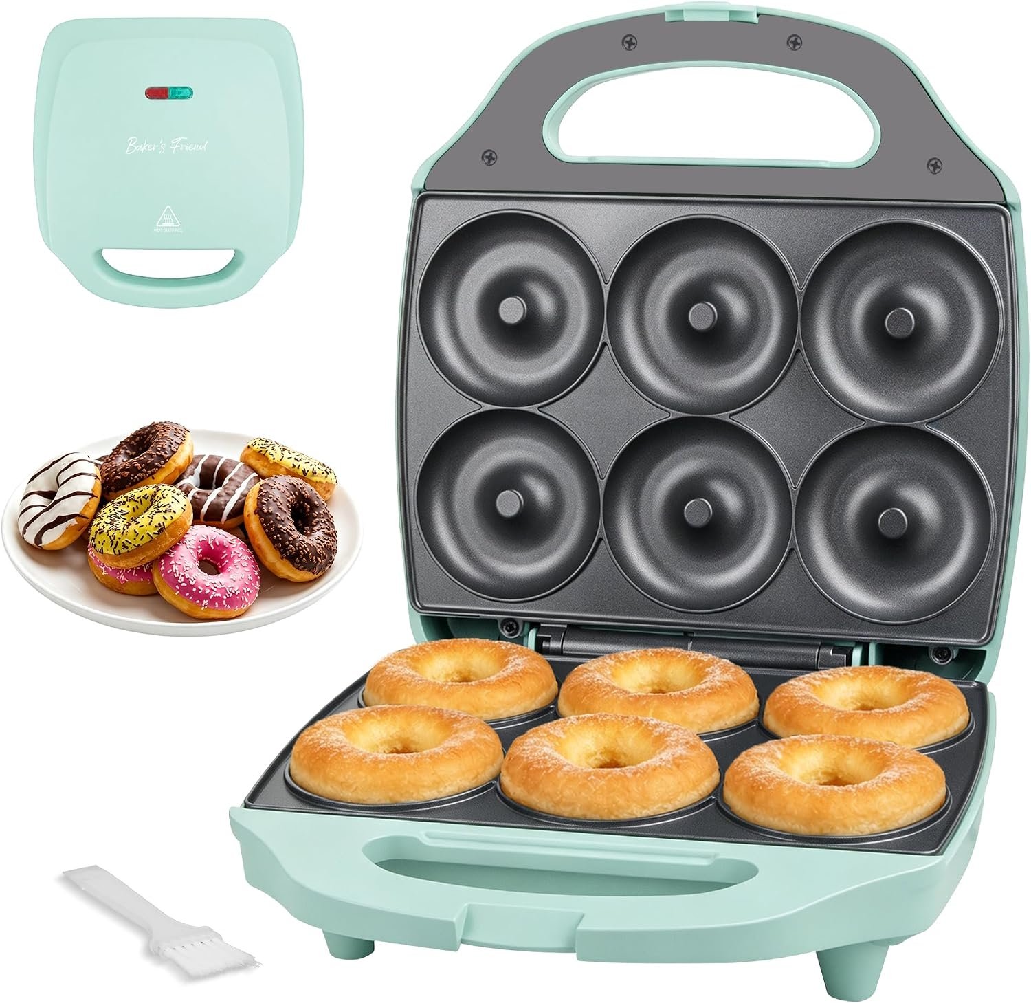 Baker’s Friend Mini Donut Maker Machine for Home, 6 x 3” Mini Doughnut Maker Machine, Donut Maker for Kids, Maquina Para Hacer Donas, Donut Baking Pan, Donut Party, Aqua