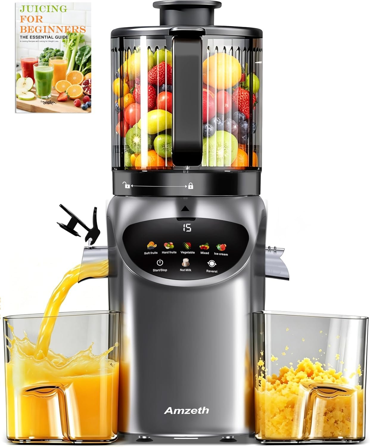 Juicer Machines with 6.5″ Large Chute,4-in-1 Cold Press Juicer for Whole Vegetables Fruits,AC Motor,120oz Large Capacity, Makes Juice,Nut Milk & Sorbet,Premium Gray,Easy to Clean.(Advanced Space Gray)