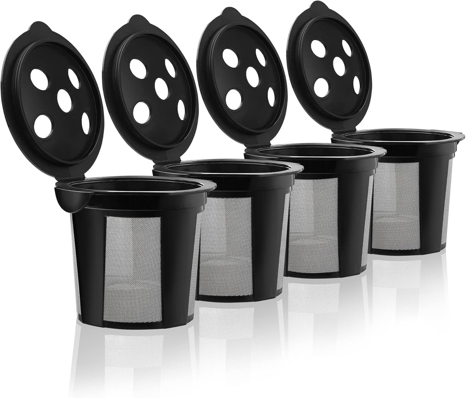 4 Reusable K Cups for Keurig K Supreme, K Supreme Plus, K Slim with Multistream Technology, K-Duo Hot & Iced Single Serve (Gen 2) – 4 Black Refillable Kcups Coffee Filters for Keurig Coffee Makers