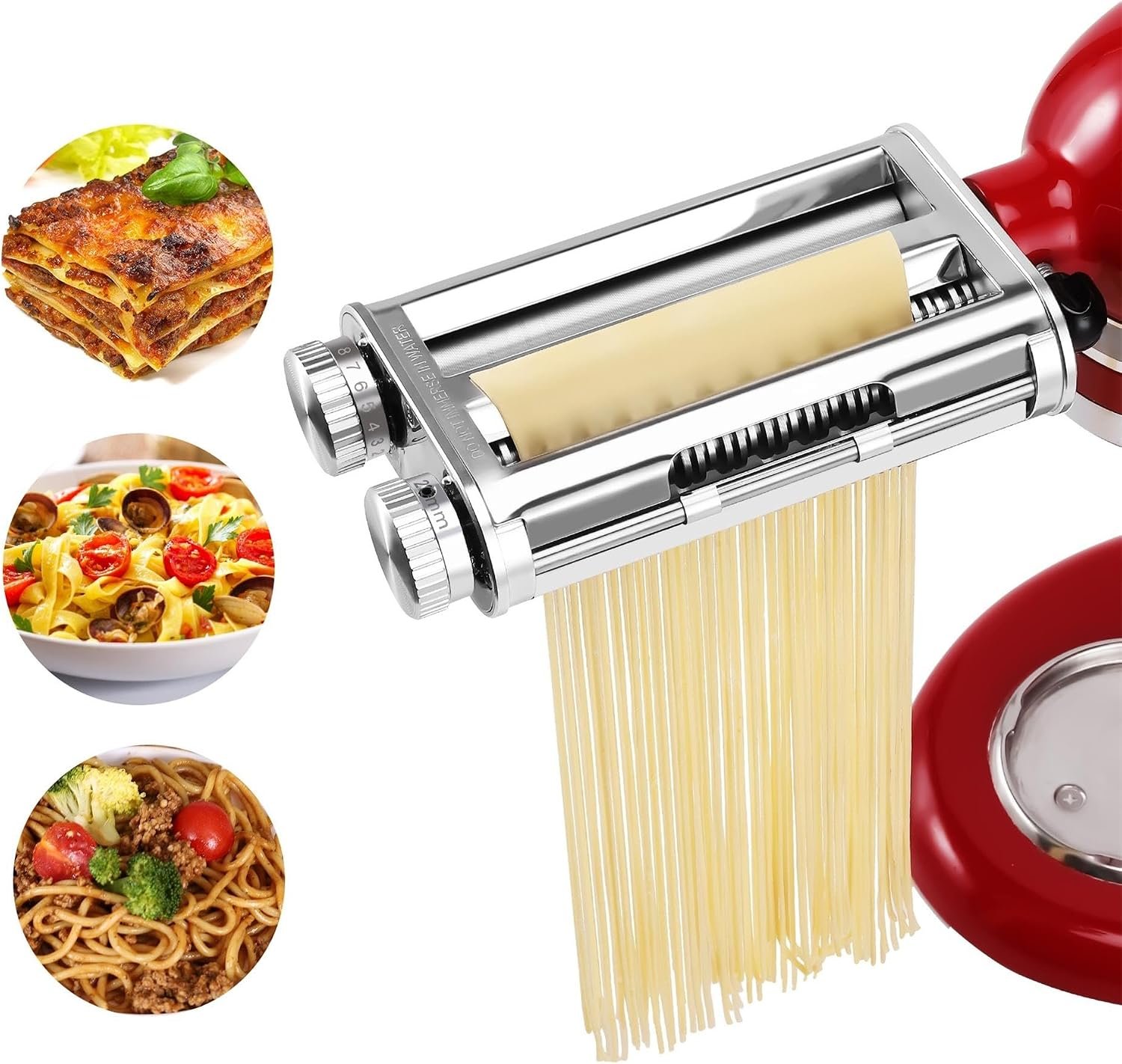 FavorKit Pasta Maker Attachment for KitchenAid Stand Mixers, Sturdy 3 in 1 Set Included Pasta Sheet Roller, Spaghetti and Fettuccine Cutter Accessories, Metal Construction, Unique Design