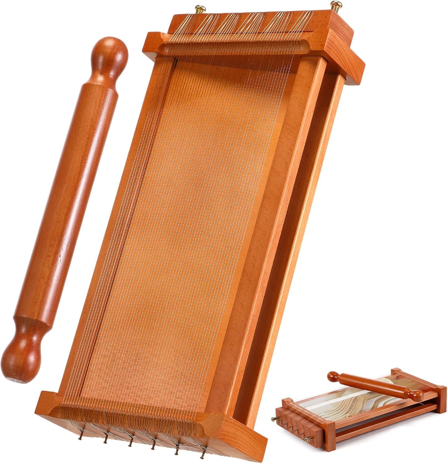 SiliFine Chitarra Cutter Italian Pasta with Rolling Pin Guitar Board Making Tool Pasta Machine for Spaghetti, Lasagna(Dark Wood Color,Wood)