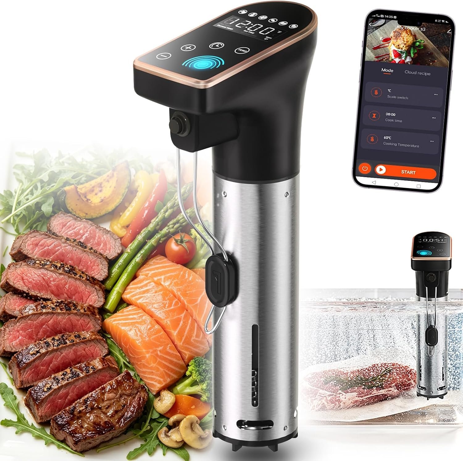 1300W Sous Vide Cooker, WIFI Sous Vide Machines for Beginner & Profession | IPX7 Waterproof, 6 One-Touch Presets, Precision Immersion Circulator, Quiet & Fast Heating, APP Recipes Timer