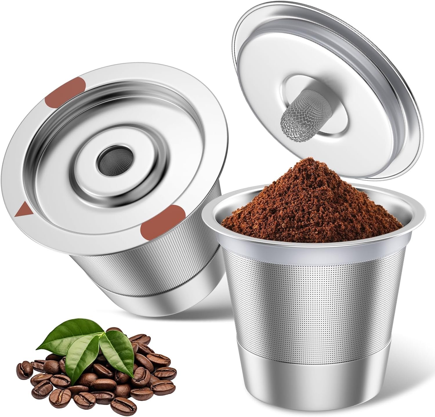 2 Pack Reusable K Cups for Keurig 1.0 & 2.0, Food Grade SUS304 Stainless Steel Reusable Coffee Pods, BPA-Free Refillable K Cups for K-Classic K-Mini