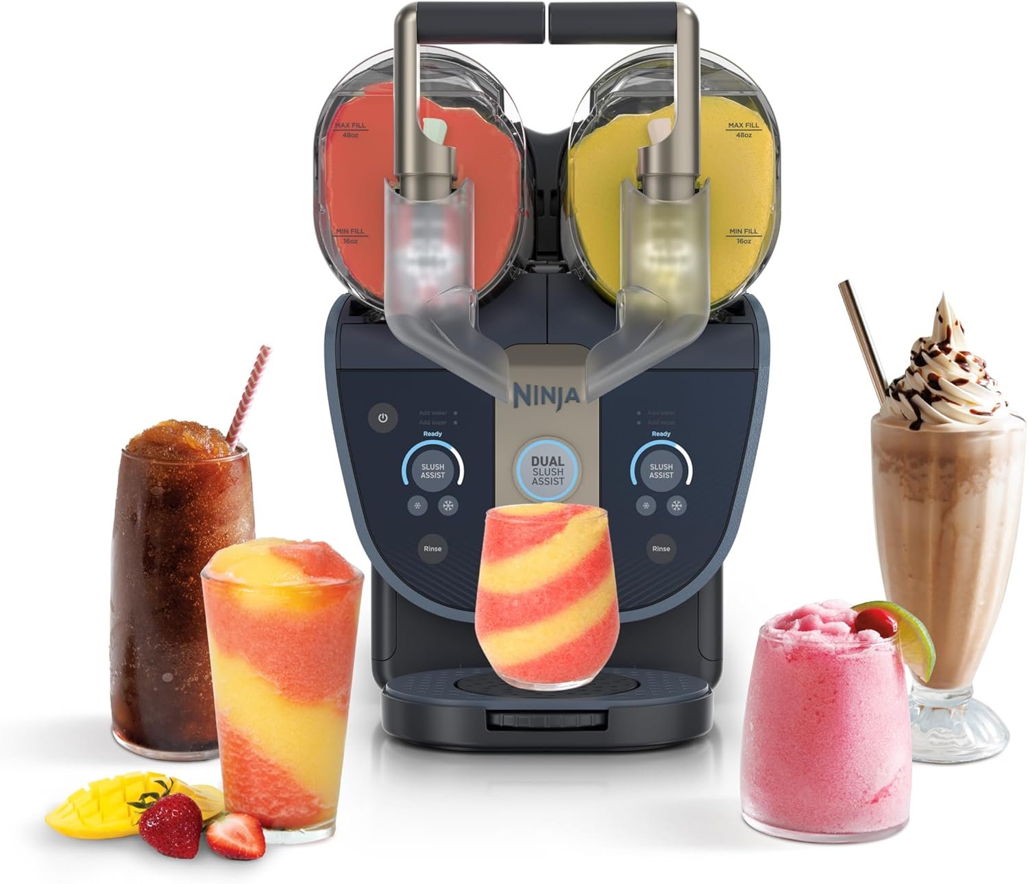 Ninja SLUSHi Twist Smart Frozen Drink Maker with Dual SlushAssist | Dual Barrel for 2 Flavors at Once | 144 oz |14 Temperature Controls, Frozen Cocktails, Margaritas, Slushies & More | Blue | FS701BL