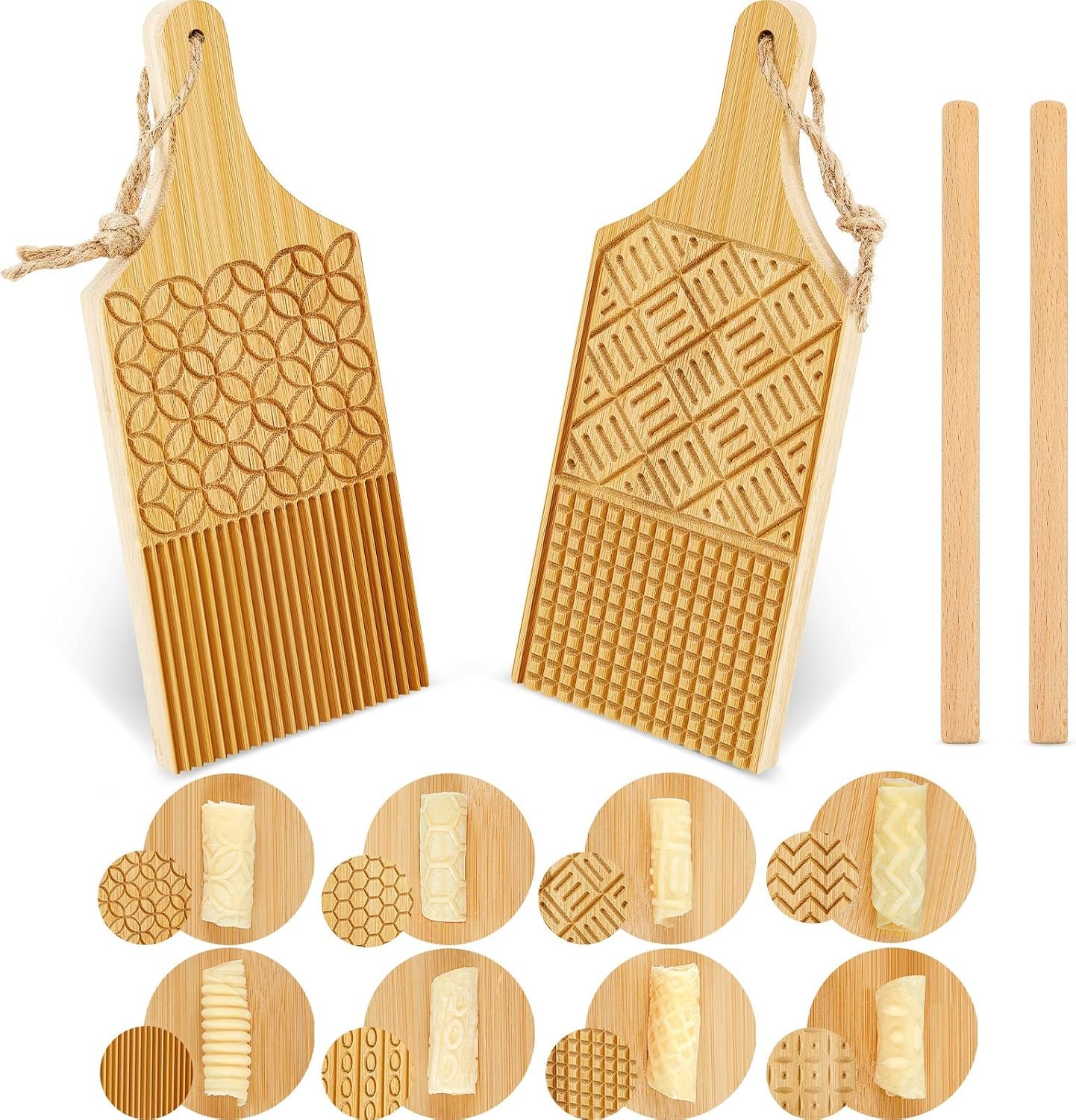 4 Pieces Wood Gnocchi Pasta Board Gnocchi Paddle Maker Garganelli Pasta Board Making Tools Set with Rolls Kitchen Gift Ideas