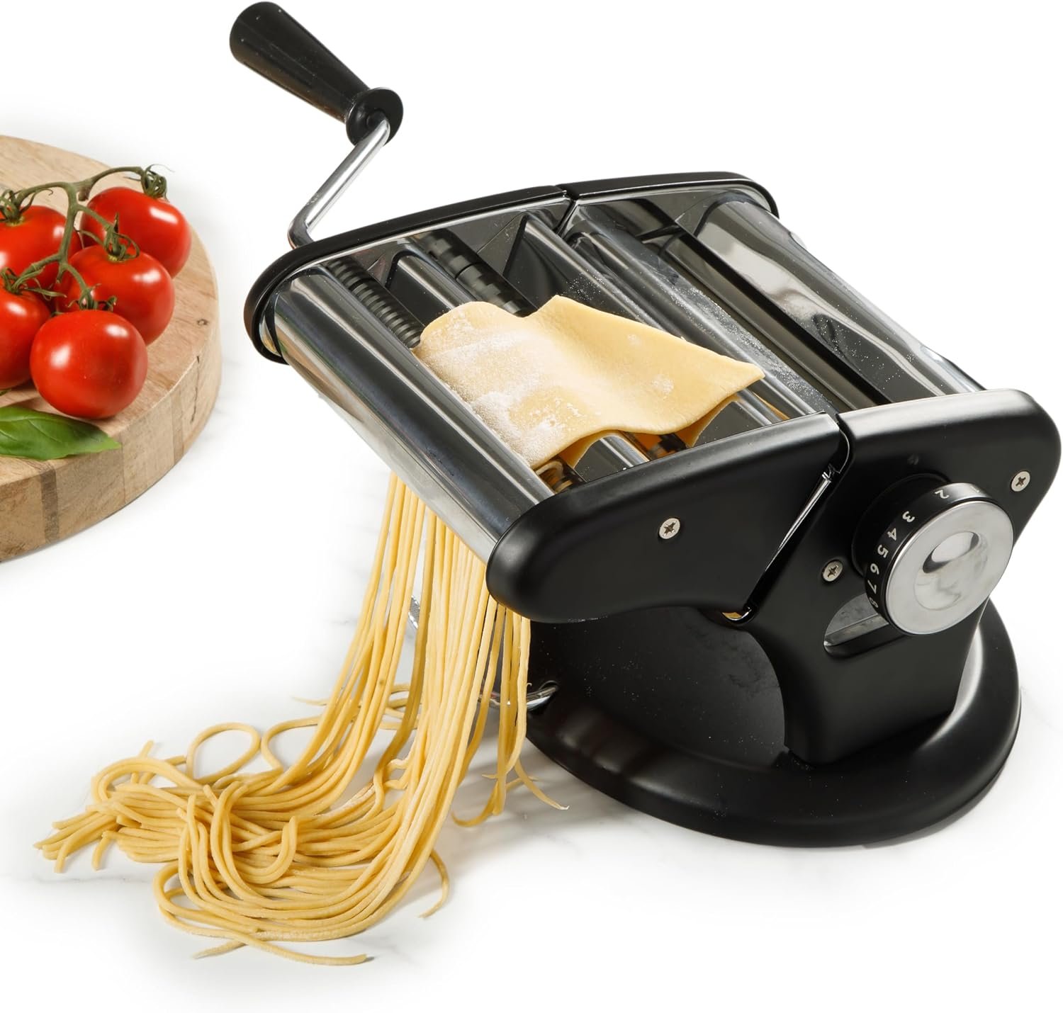 Calphalon Aero Pasta Maker Machine, Manual Pasta Roller & Cutter, Stainless Steel Pasta Maker with Adjustable Thickness Settings for Spaghetti, Fettuccine & Lasagna Sheets