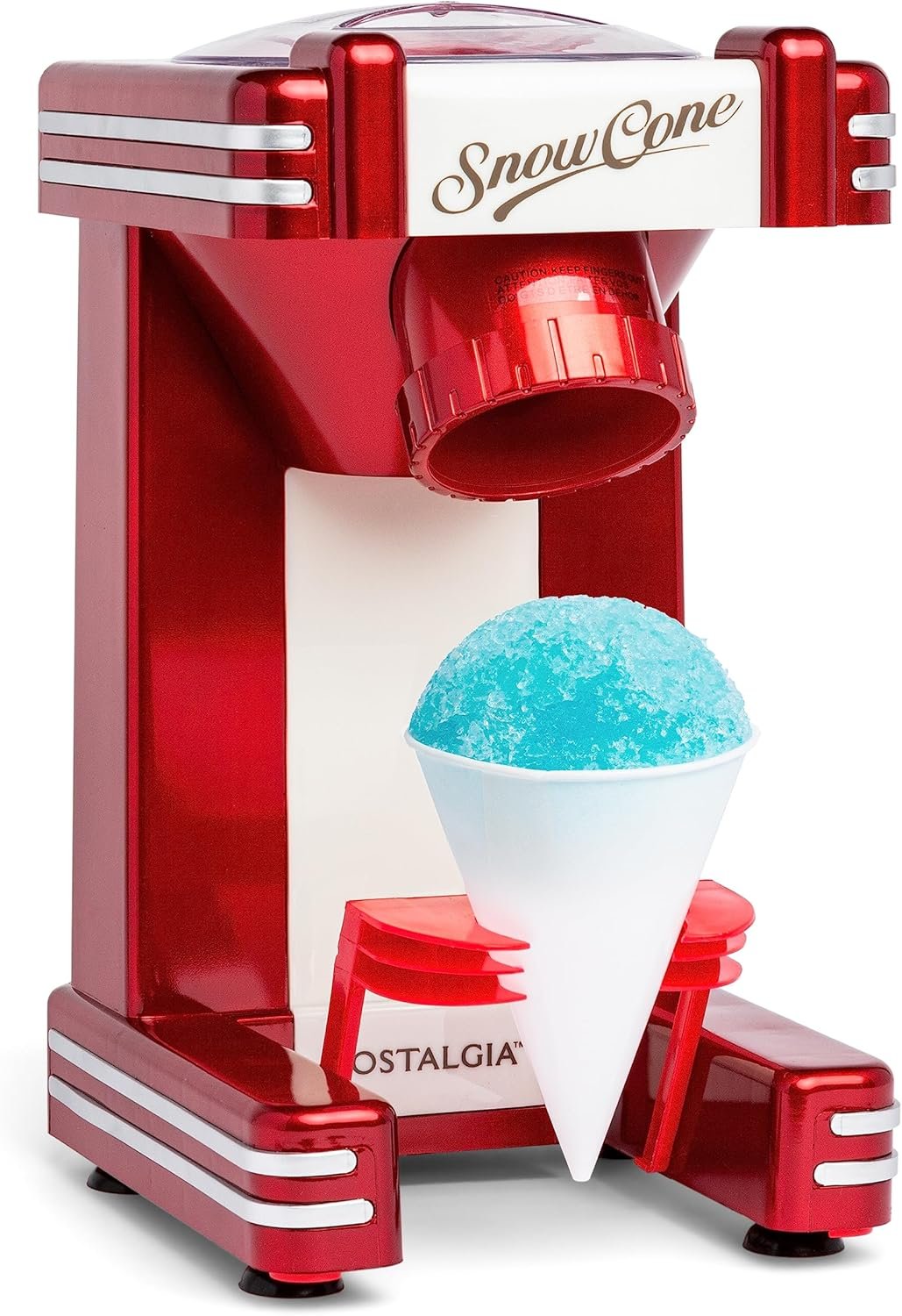 Nostalgia Snow Cone Shaved Ice Machine – Makes 20 Icy Treats – Includes 1 Reusable Plastic Cup – Retro Red