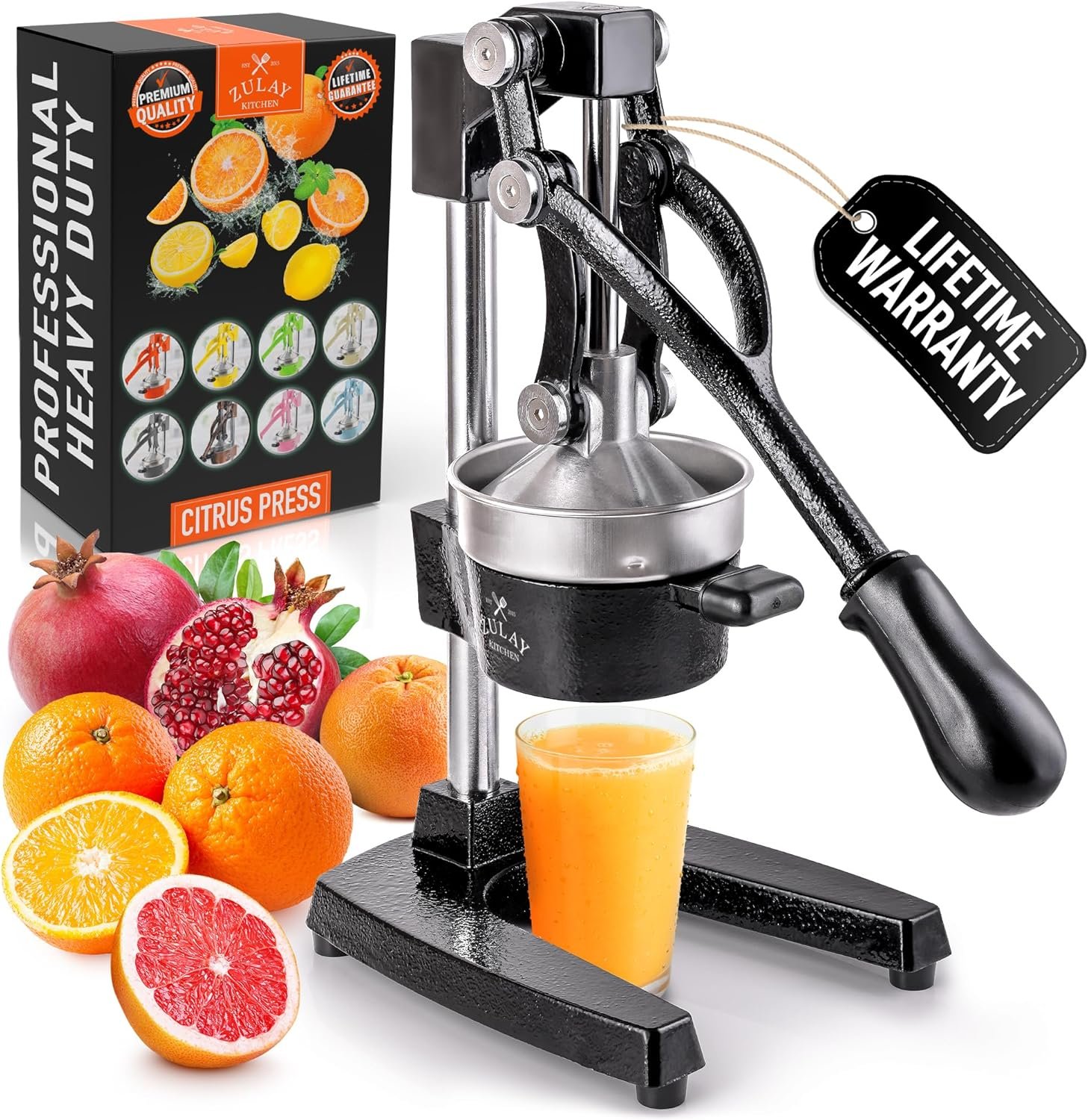 Zulay Kitchen Cast Iron Juicer – Heavy Duty Manual Juicer with Detachable Strainers for Easy Cleaning, Orange Juice Press for Citrus Fruits, Perfect for Bartenders, Juice Lovers & Health Enthusiasts