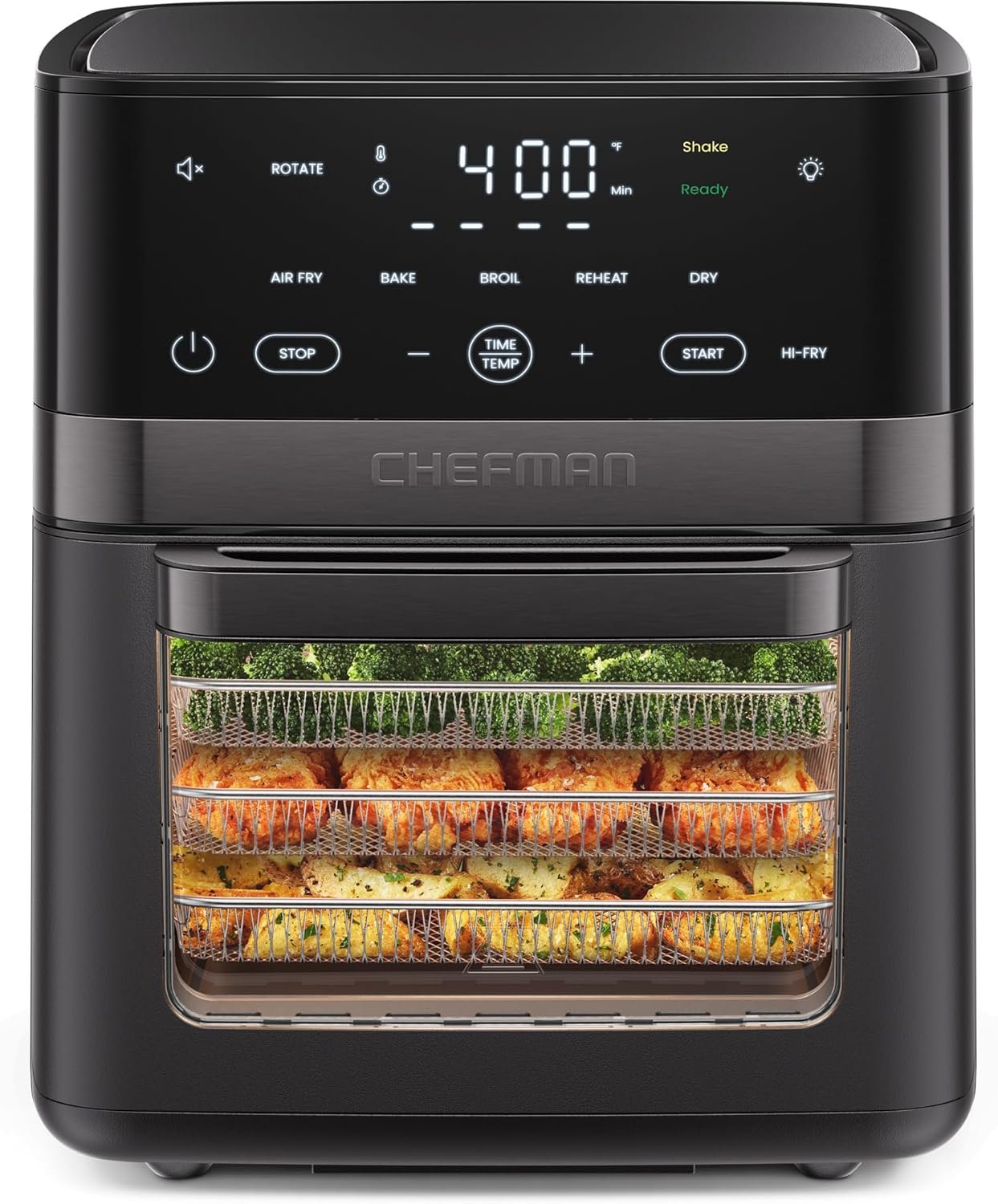 Chefman Air Fryer 6-in-1, XL 14-Quart Multifunctional Airfryer with Touchscreen Controls, Rotisserie, Food Dehydrator, Convection Oven, Bake, Broil, and Reheat Functions, Windowed Door – Black