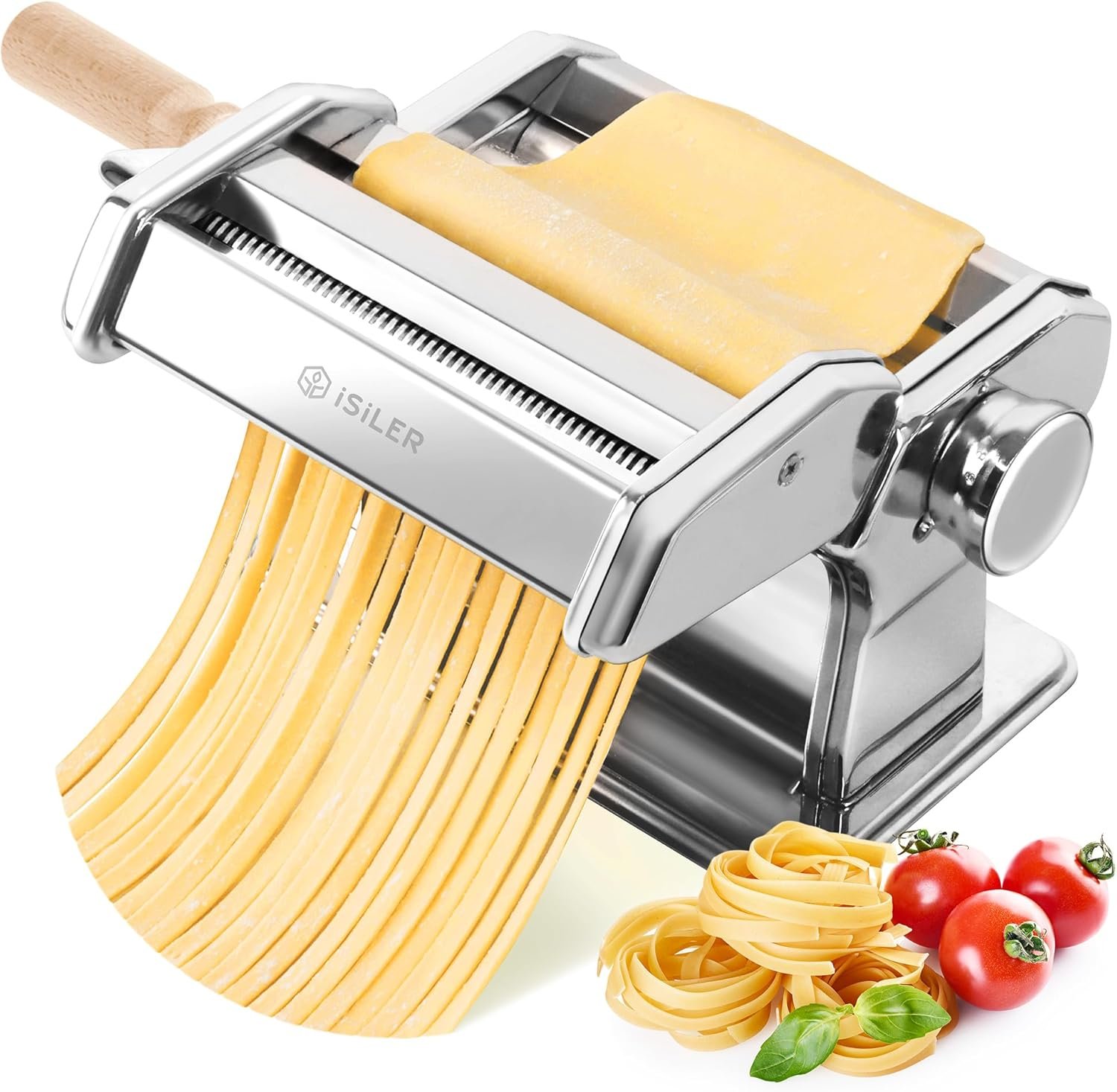 3-in-1 Pasta Machine, 9 Thickness Settings, Dough Rollers & 2 Size Cutters | Stainless Steel Construction, Sturdy & Durable, Easy to Clean, Rust-Resistant & Lightweight