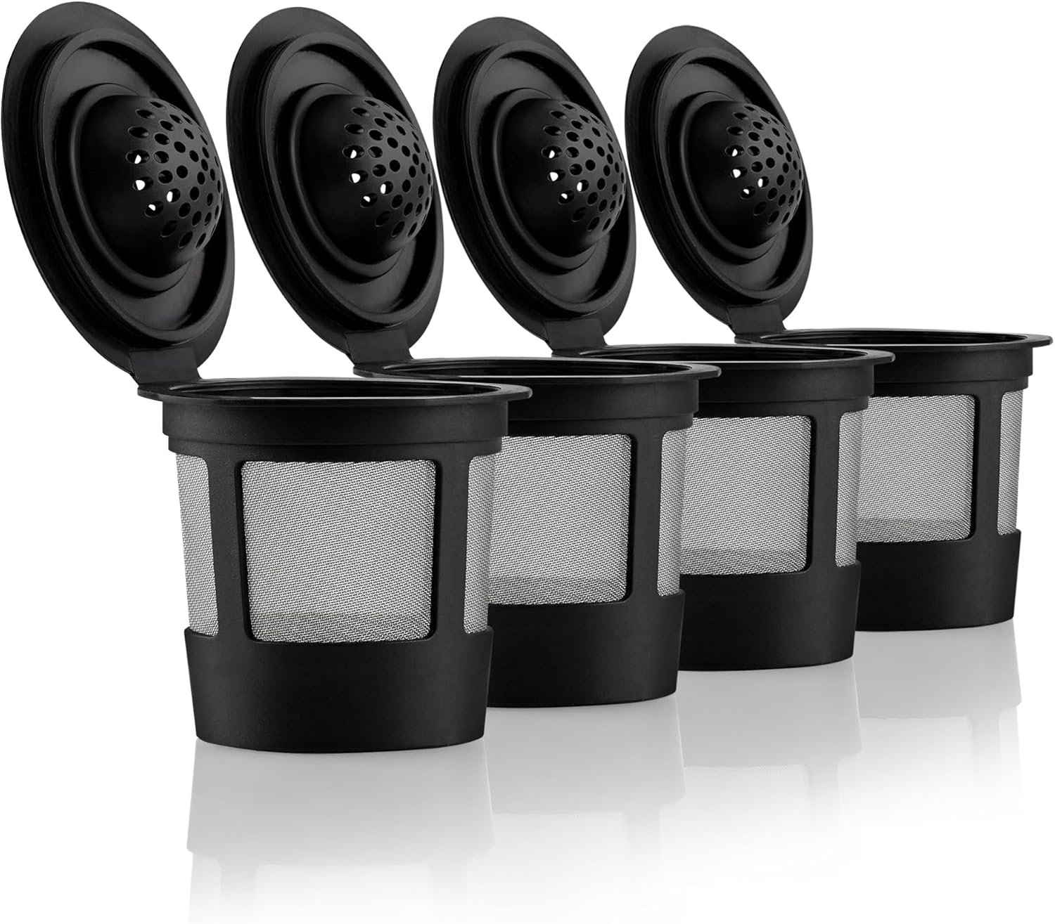4 Black Reusable K Cups for Keurig Coffee Makers – Compatible with K-Express, K-Elite, K-Select, K-Classic, K-Mini, K-Compact