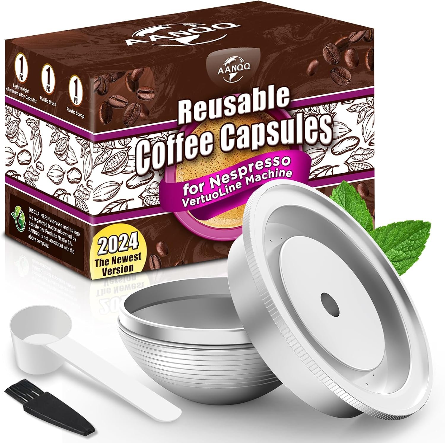 AANQQ Reusable Vertuo Pods for Nespresso: Lightweight Machine-Friendly Metal Coffee Capsule – SGS Tested Refillable 2.4OZ Espresso Pod for Nespresso Vertuo & Vertuo Plus, Not for Vertuo Next/Pop