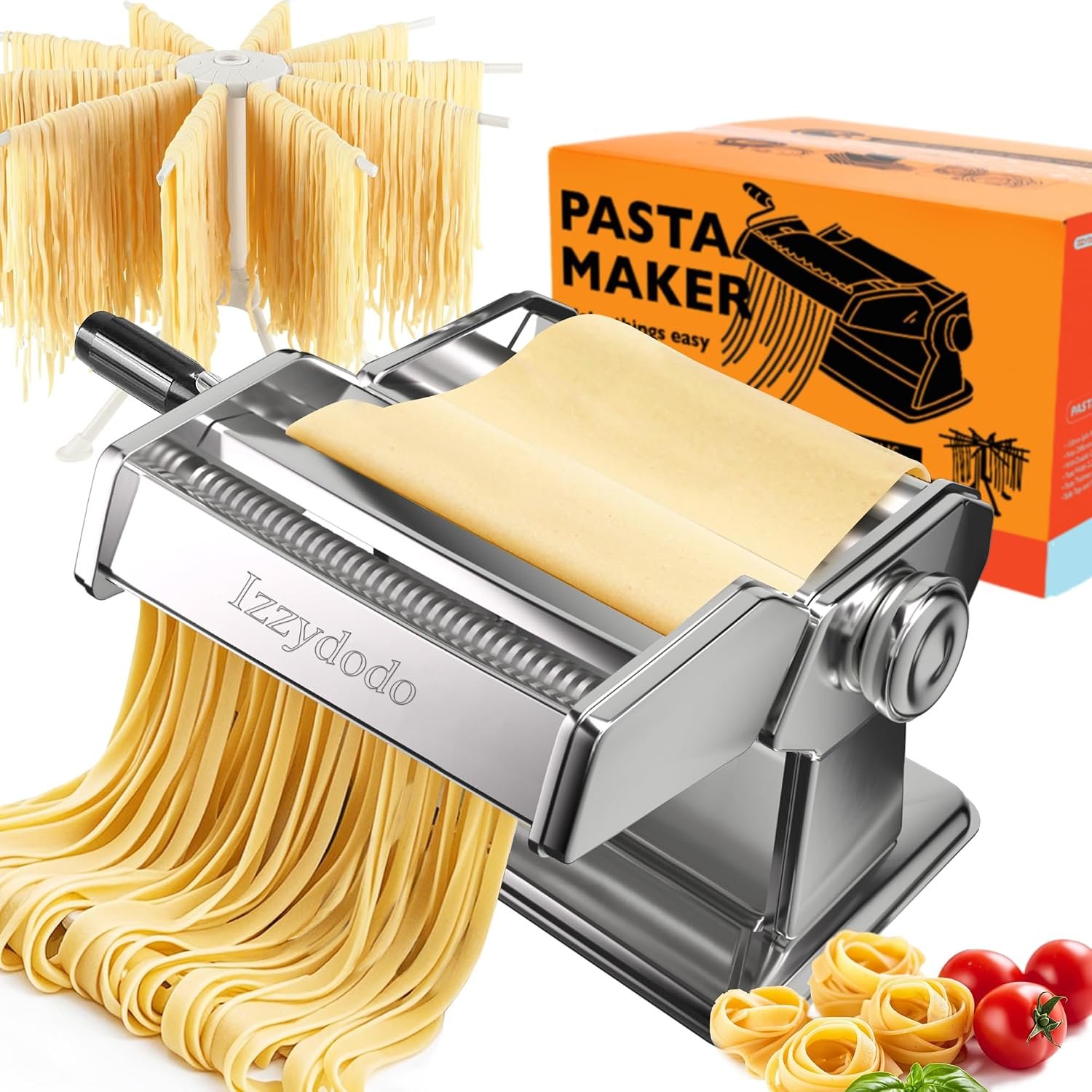 Pasta Maker Machine Set Noodle Machine with 2-in-1 Roller & Cutter, Pasta Drying Rack, 9 Adjustable Thickness Settings, Gifts for Her– Make Spaghetti, Fettuccine, Lasagna & More