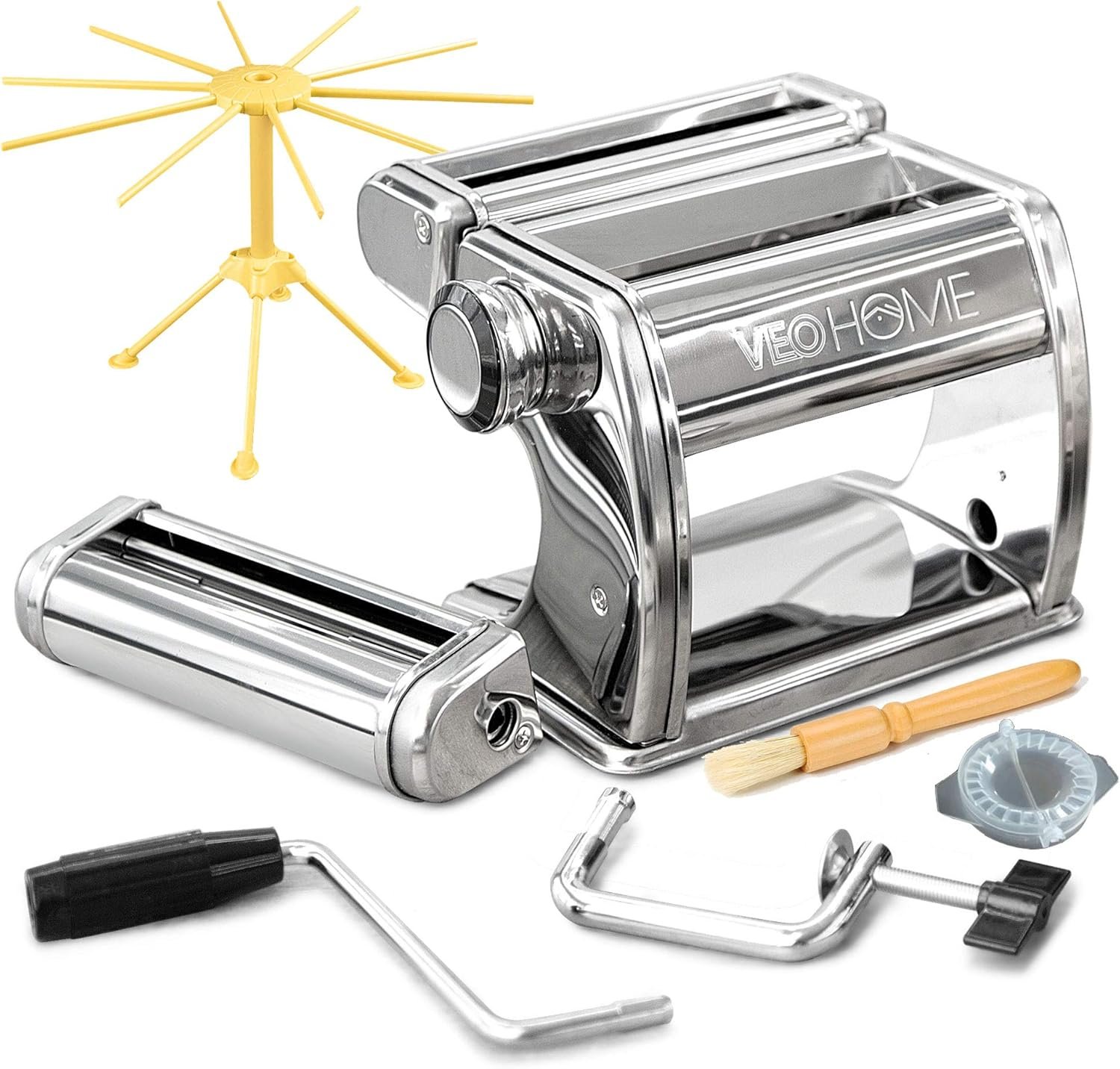 Manual Pasta Maker with Dryer – Multi-Pasta Stainless Steel Italian Flat Dough Machine with Adjustable Setting, Sharp Cutter, and Hand Crank – Fresh Homemade Noodles, Spaghetti, Lasagne | By VeoHome…