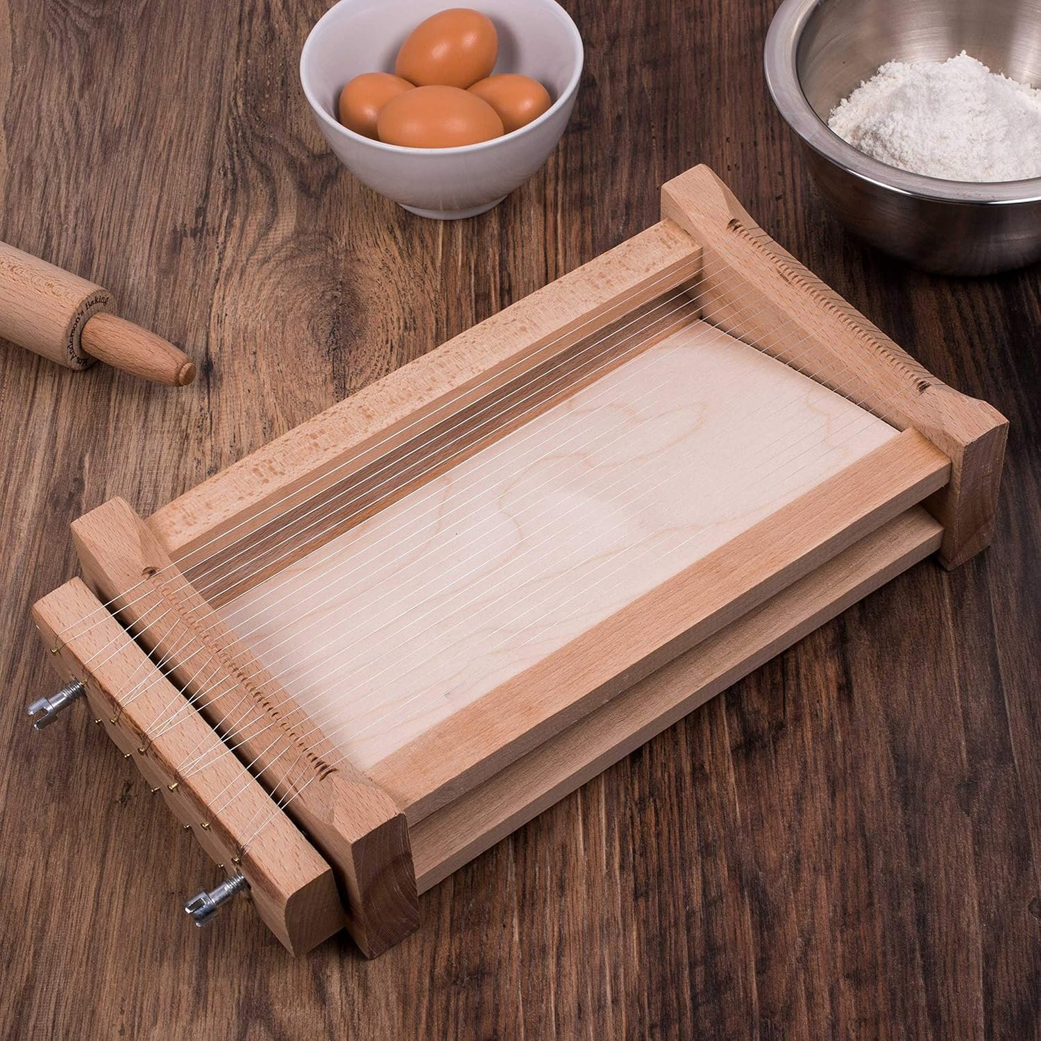 Chitarra Pasta Cutter, Made in Italy, Beechwood and 18/8 Stainless Steel