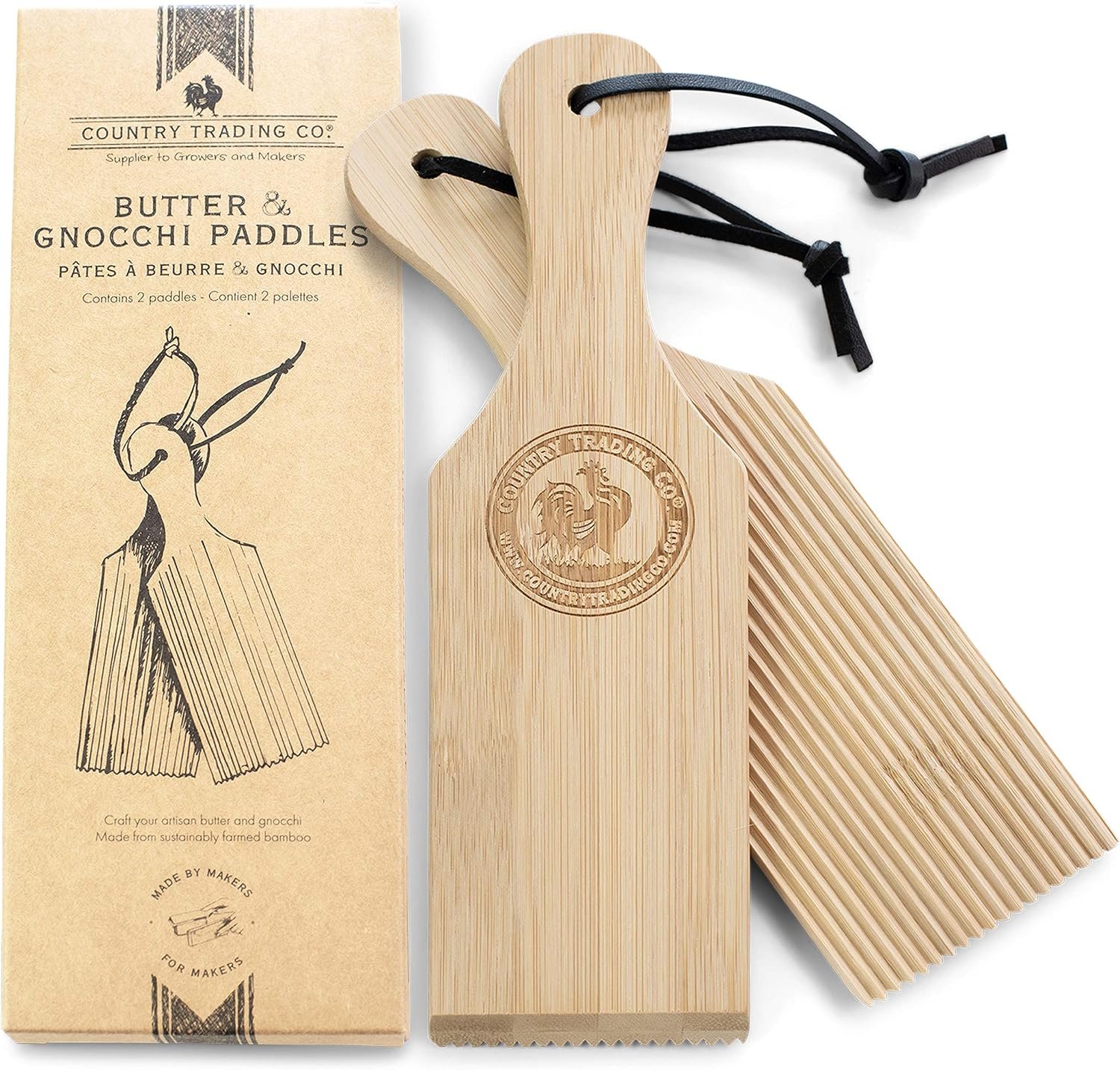 Gnocchi Boards and Wooden Butter Paddles to Easily Create Authentic Homemade Pasta and Butter Without Sticking – Set of 2 Makers – 9.5 inches