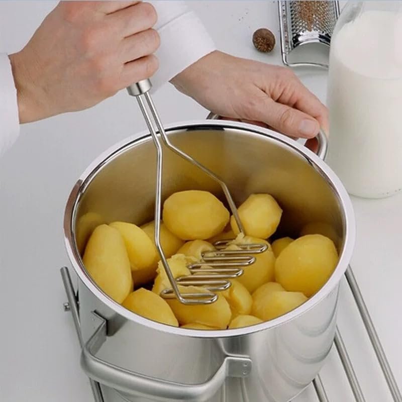 Stainless Steel Potato Masher with Ergonomic Handle, Professional Kitchen Gadget for Smooth Mashed Potatoes, Durable Cooking Utensil, Wave Design for Easy Mashing