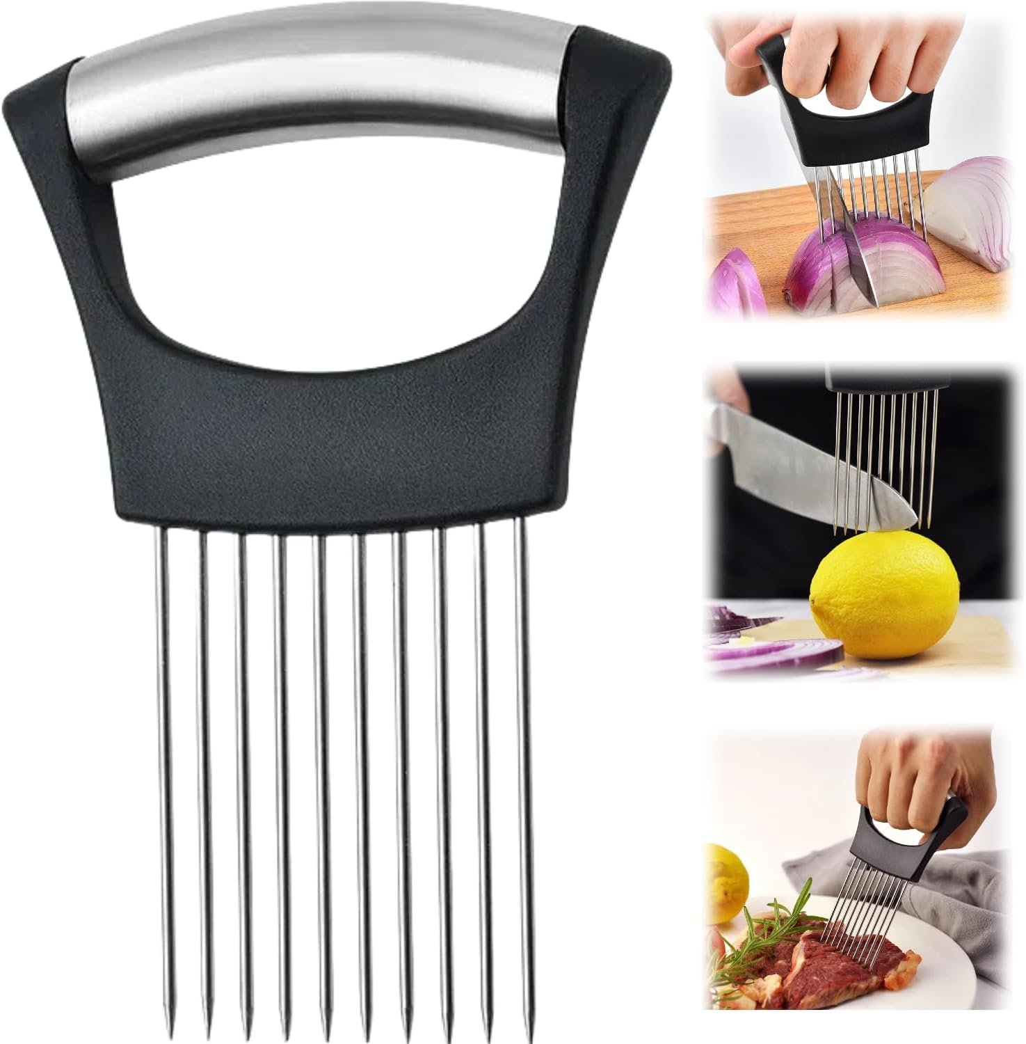 2025 Upgraded Onion Slice, New Stainless Steel Onion Chopper for Slicing, Chopper Slice Assistant Tool, Cutter for Slicing of Meat, Onion, Potato, Tomato Kitchen Gadgets (1)